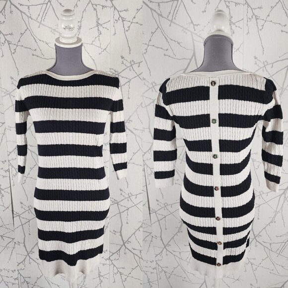 Guess Black White Striped Knit Button Back Sweater Dress - Picture 1 of 4